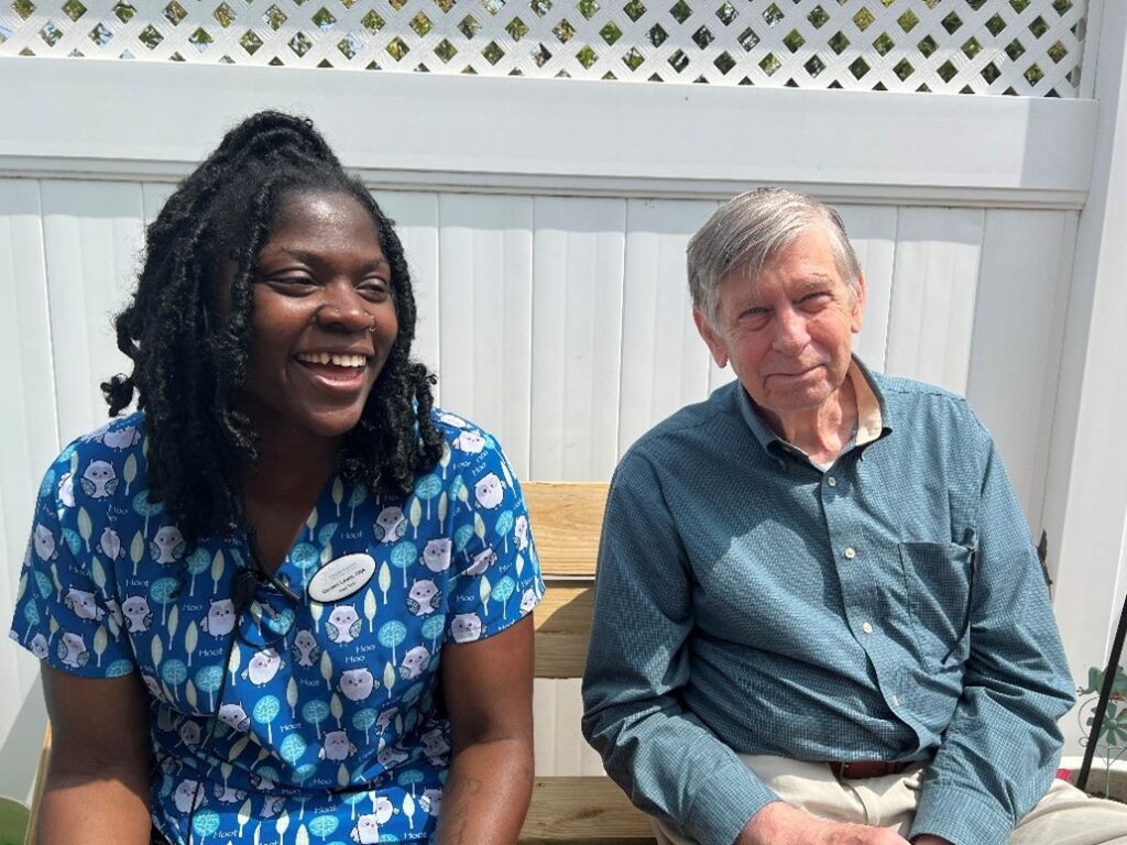 caregiver and senior smile