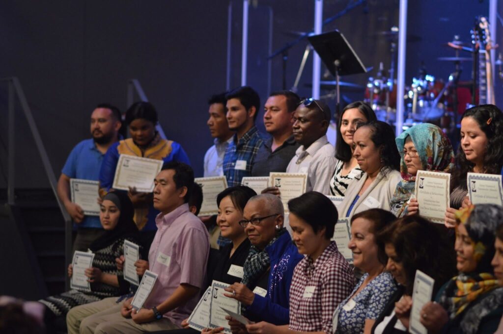 People at an award ceremony.