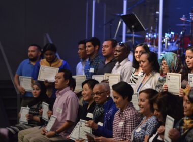 People at an award ceremony.