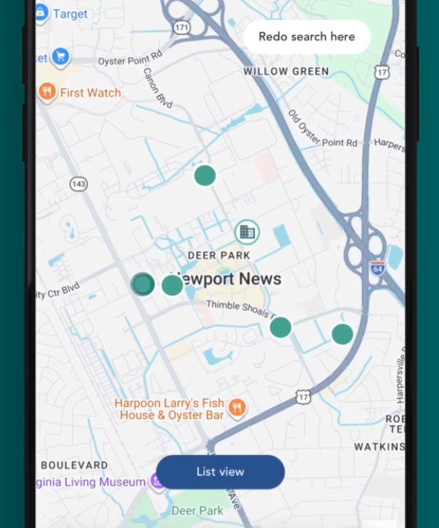 Map view of child care finder tool, posted by @firstsparkva on Instagram.